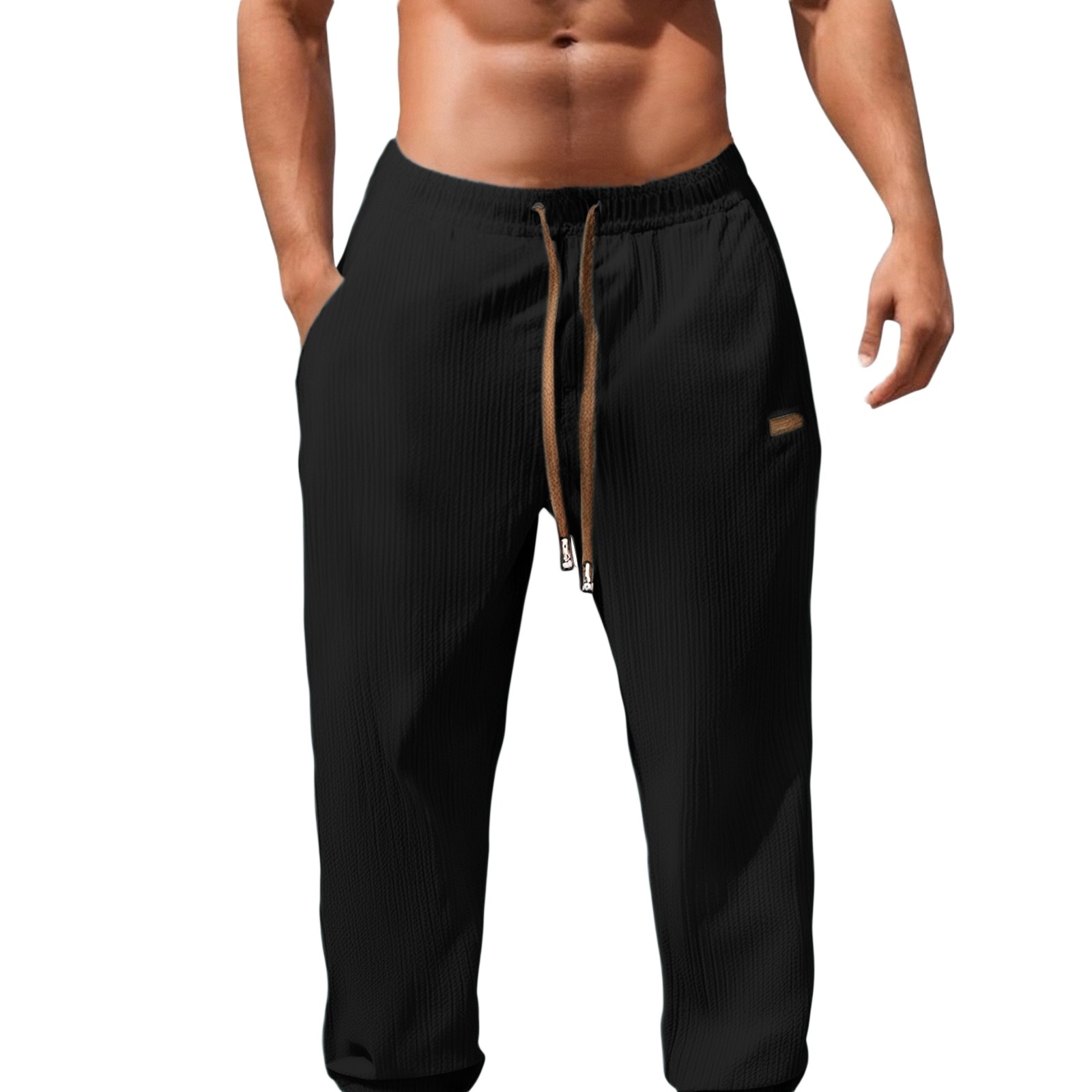 thumbnail image 2 of Pantalones casuales de corte holgado y pierna recta para hombre - Ropa de verano de color liso - Fáciles de cuidar, lavables a máquina - Versátiles para combinar con camisetas, 2 of 4
